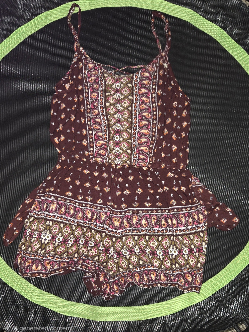 Angie Burgundy Boho Paisley Spaghetti-Strap Romper
